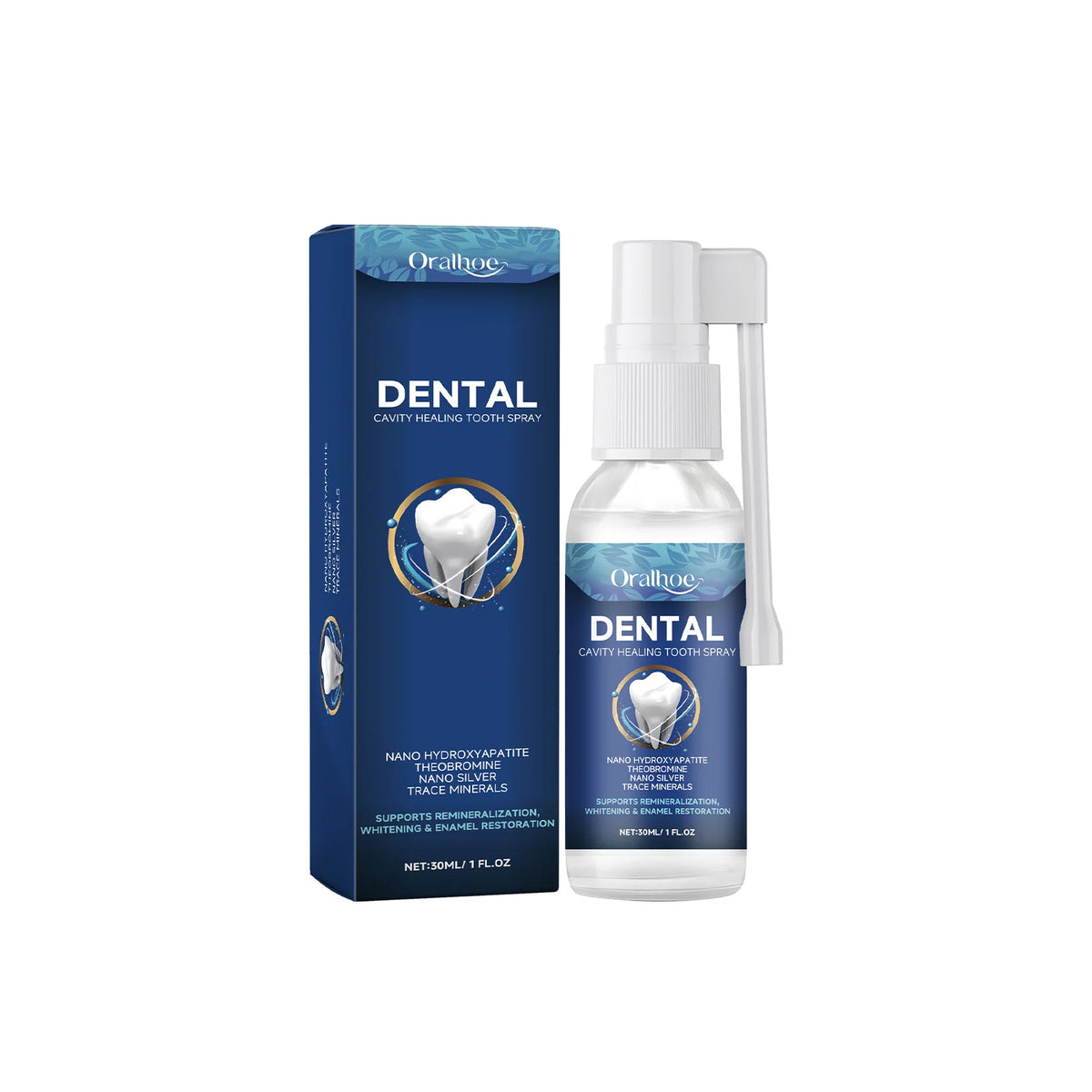 Oralhoe Cavity Care Tooth Spray Nano Hydroxyapatite Theobromine Nano Silver Trace Minerals Remineralization Whitening Enamel Restoration Oral Care Spray