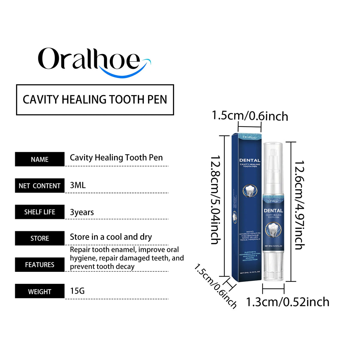 Oralhoe Cavity Care Tooth Spray Nano Hydroxyapatite Theobromine Nano Silver Trace Minerals Remineralization Whitening Enamel Restoration Oral Care Spray