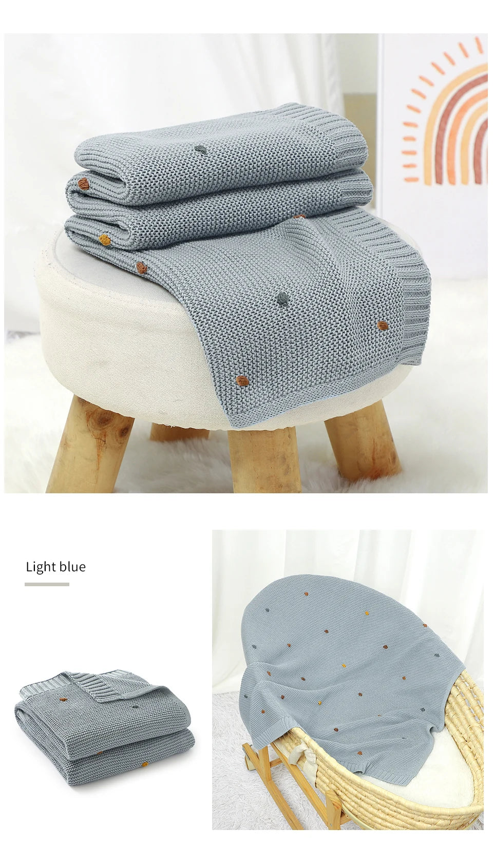 Nestling™ Cloudsoft Knit Baby Blanket – Pure Cotton Swaddle & Wrap (90 × 70 cm)
