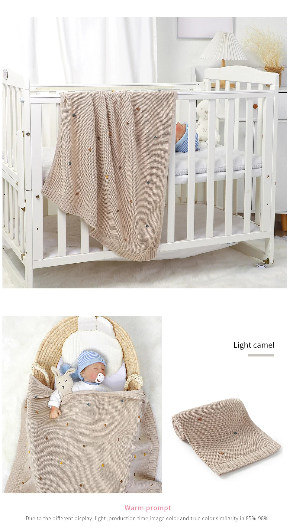 Nestling™ Cloudsoft Knit Baby Blanket – Pure Cotton Swaddle & Wrap (90 × 70 cm)