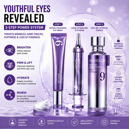 NAD+ Retinol Eye Care 3 Piece Set Advanced Liquid Serum Plumping Firming Anti Aging Wrinkle Reducing Brightening Eye Cream