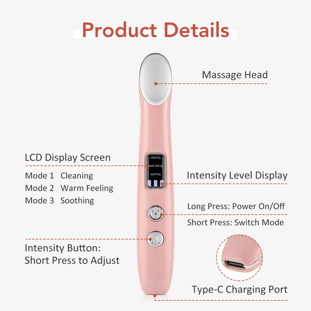 Eye Care Beauty Device Facial Massager 3 in 1 LED Photon Light Wand for Relax Eye Dark Circles Eye Bags Puffiness Skincare Tool