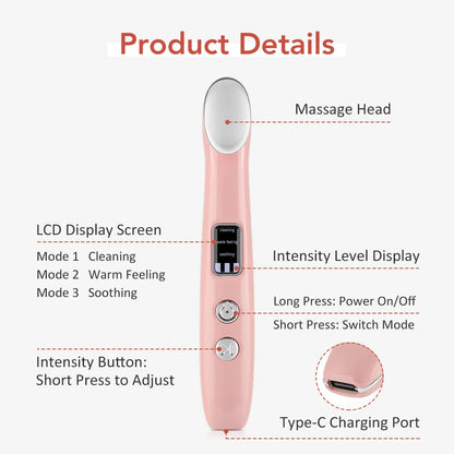 Eye Care Beauty Device Facial Massager 3 in 1 LED Photon Light Wand for Relax Eye Dark Circles Eye Bags Puffiness Skincare Tool