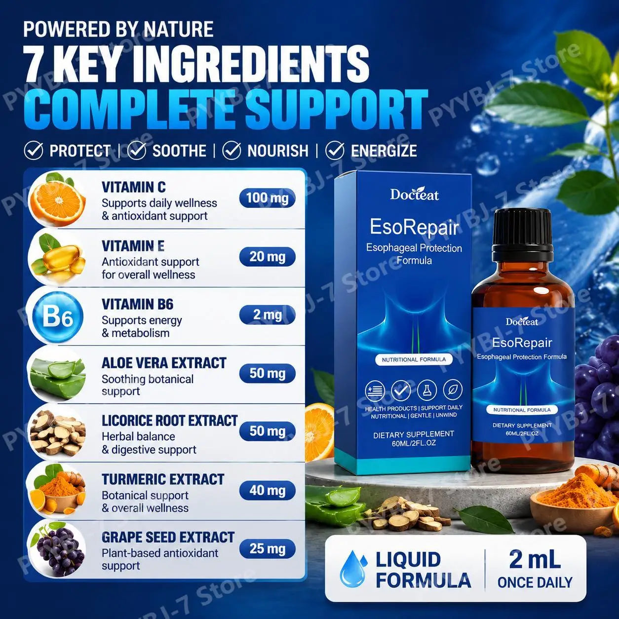 Digestive & Gut Support Supplement Liquid Herbal Blend with Vitamins Aloe Vera Turmeric Grape Seed 60ml Gut Health