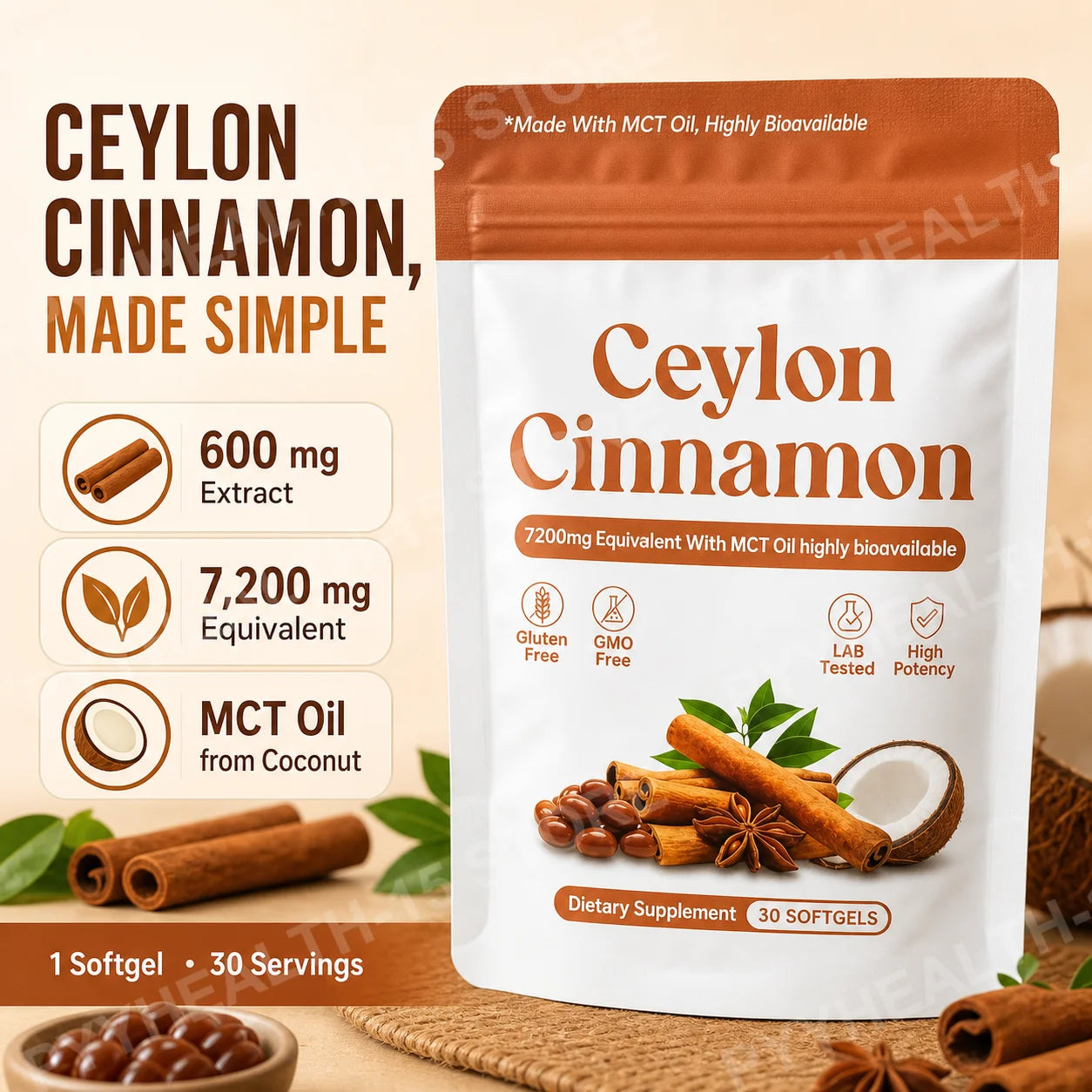 Ceylon Cinnamon Softgels – Daily Wellness Support
