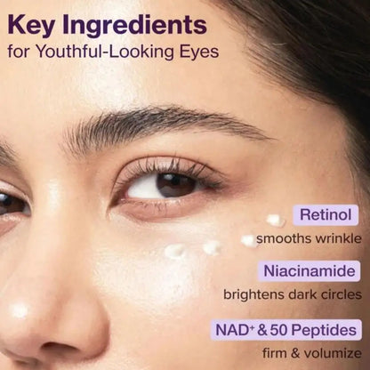NAD+ Retinol Eye Care 3 Piece Set Advanced Liquid Serum Plumping Firming Anti Aging Wrinkle Reducing Brightening Eye Cream