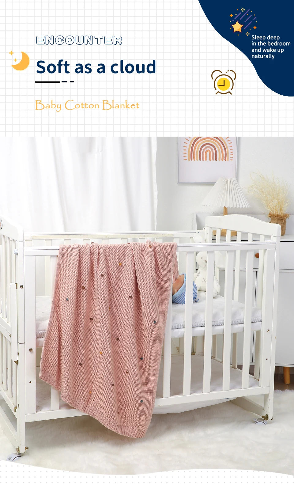 Nestling™ Cloudsoft Knit Baby Blanket – Pure Cotton Swaddle & Wrap (90 × 70 cm)