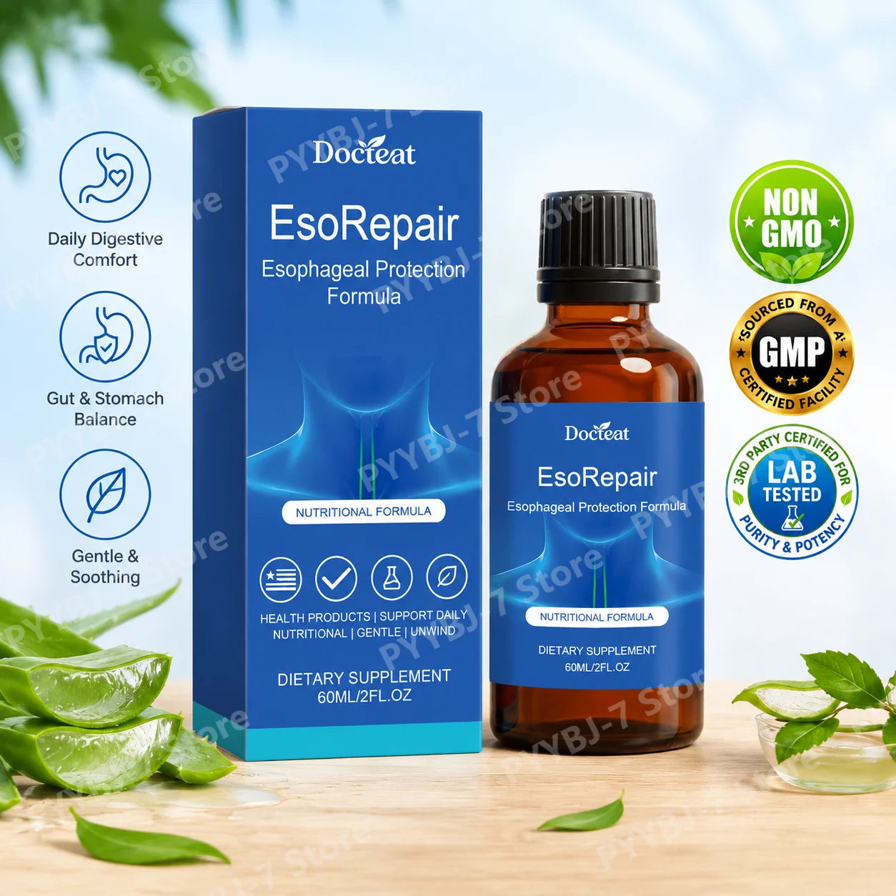 Digestive & Gut Support Supplement Liquid Herbal Blend with Vitamins Aloe Vera Turmeric Grape Seed 60ml Gut Health