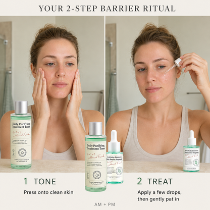 American woman using the two-step Artichoke Barrier Duo routine