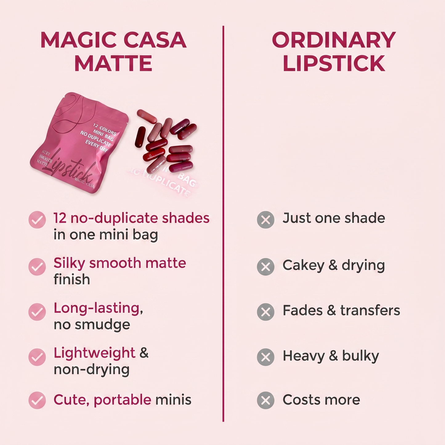 Magic Casa matte lipstick versus ordinary lipstick comparison
