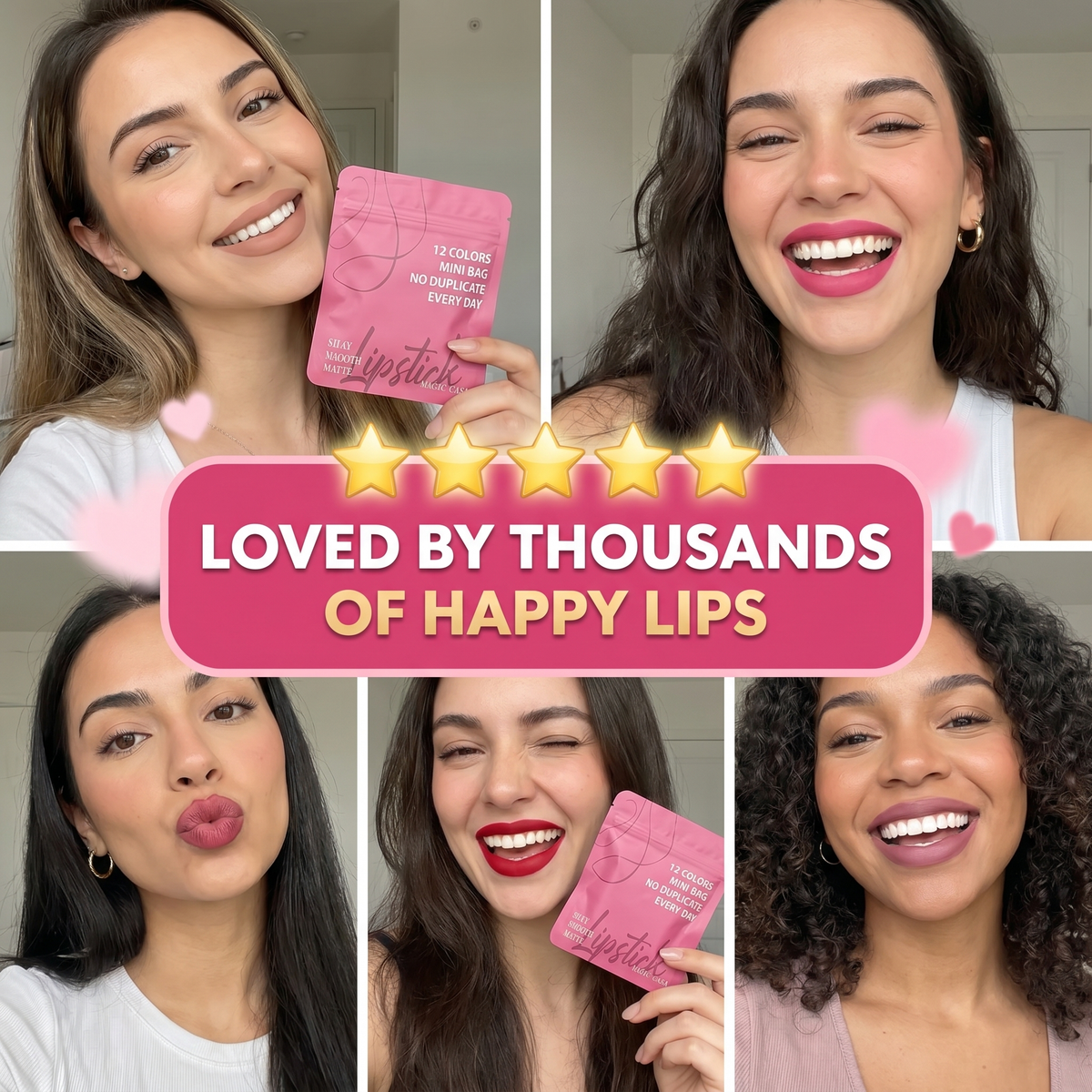 Happy customers wearing the mini matte lipstick shades