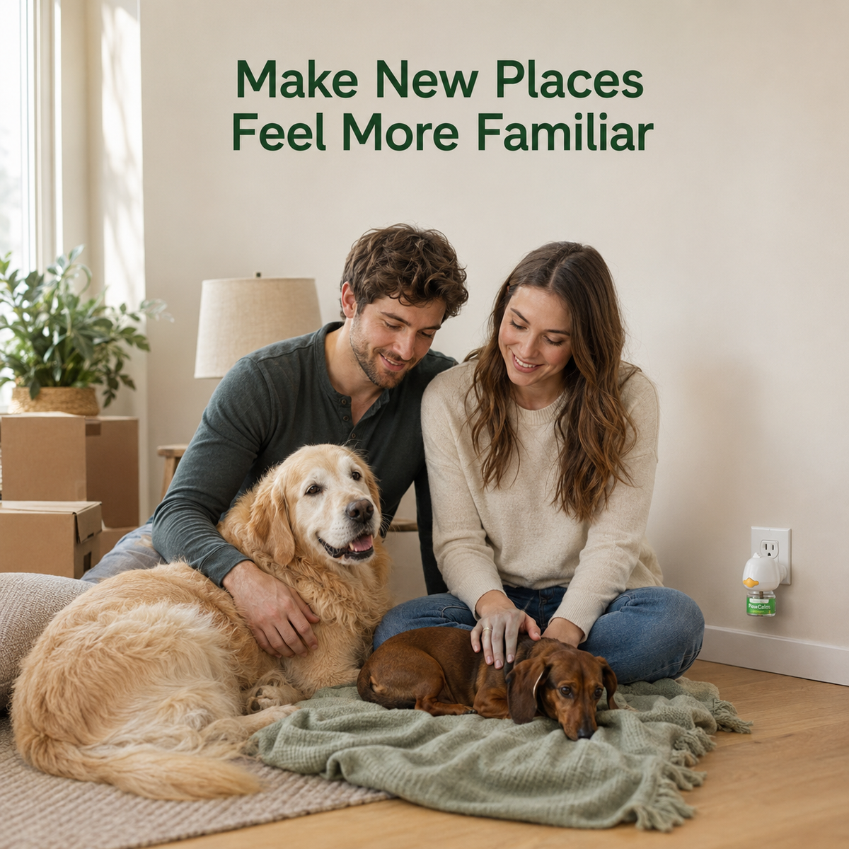 Family and dogs settling into a new home with PawCalm