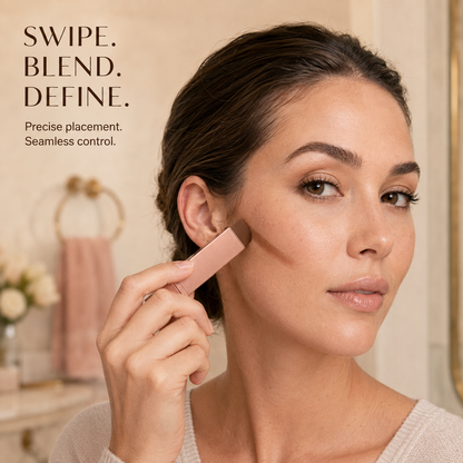 Woman applying SculptVeil cream bronzer and contour stick